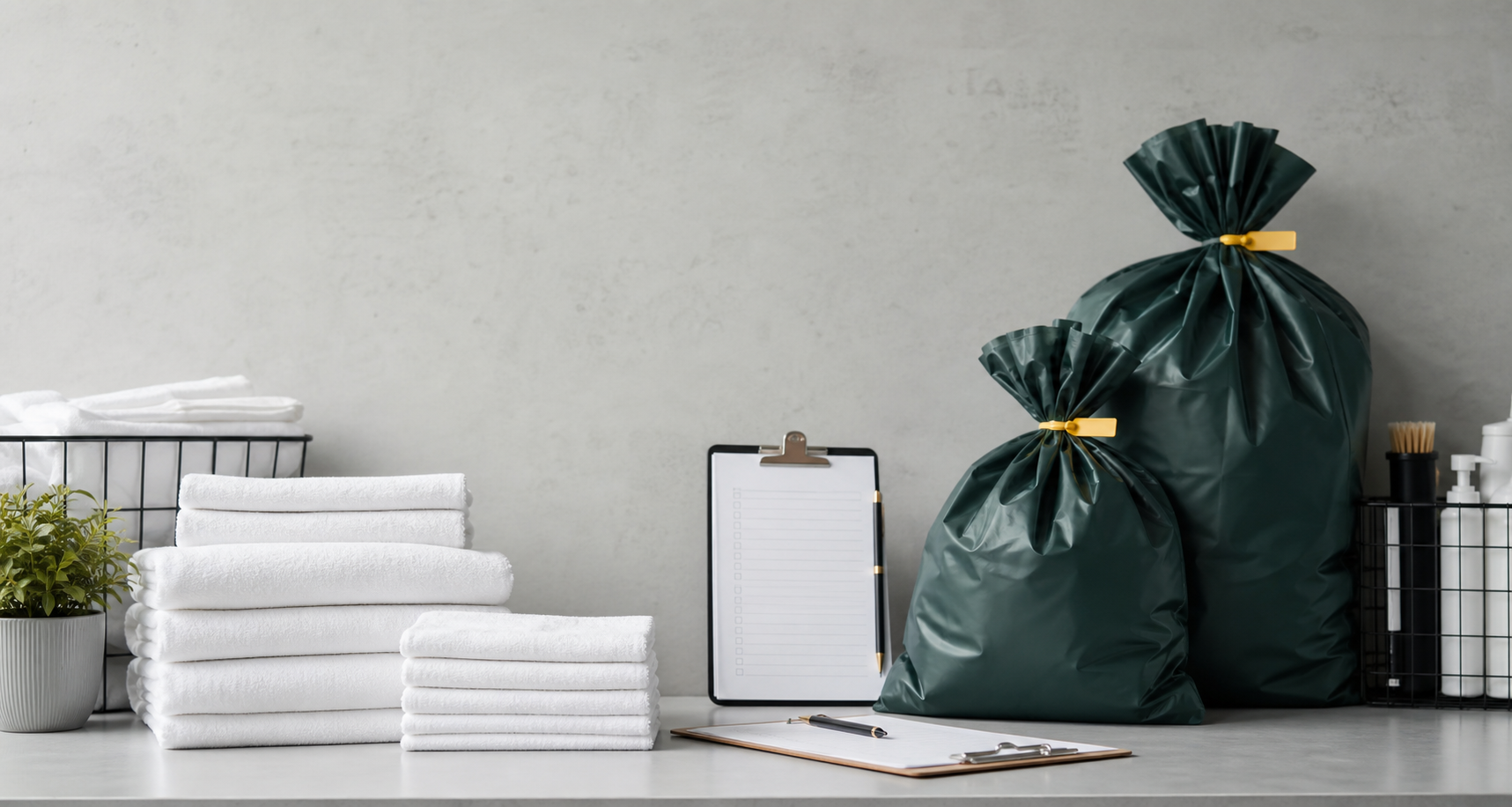 Folded laundry ready for pickup and delivery